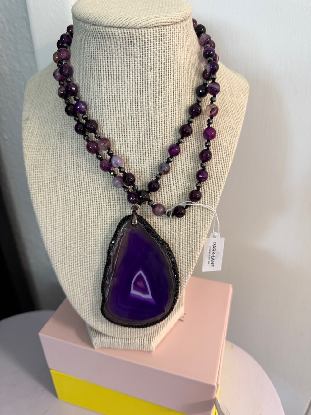 Park Lane TWYLA Purple Agate Teardrop Pendant Beaded Necklace